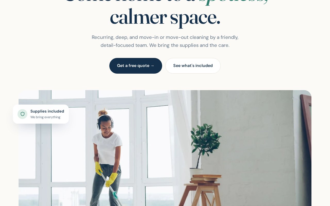 Example website design for Sparkle & Shine Home Cleaning, a fictional home cleaning business