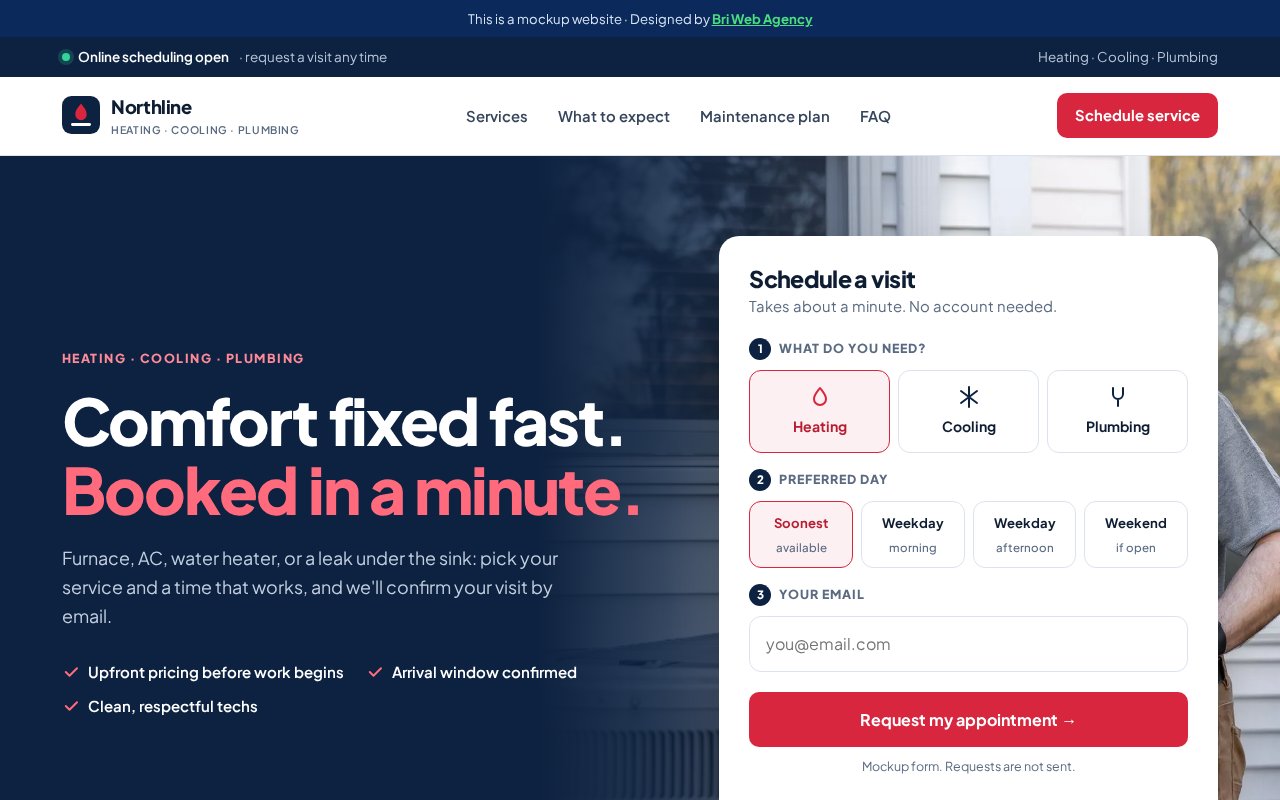 Example website design for Northline Heating, Cooling & Plumbing, a fictional hvac & plumbing business
